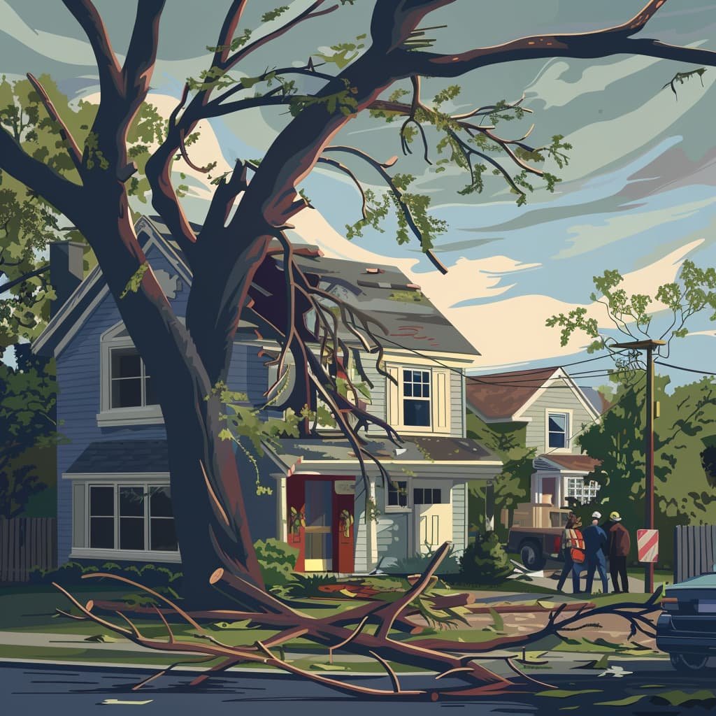 tree falls on house