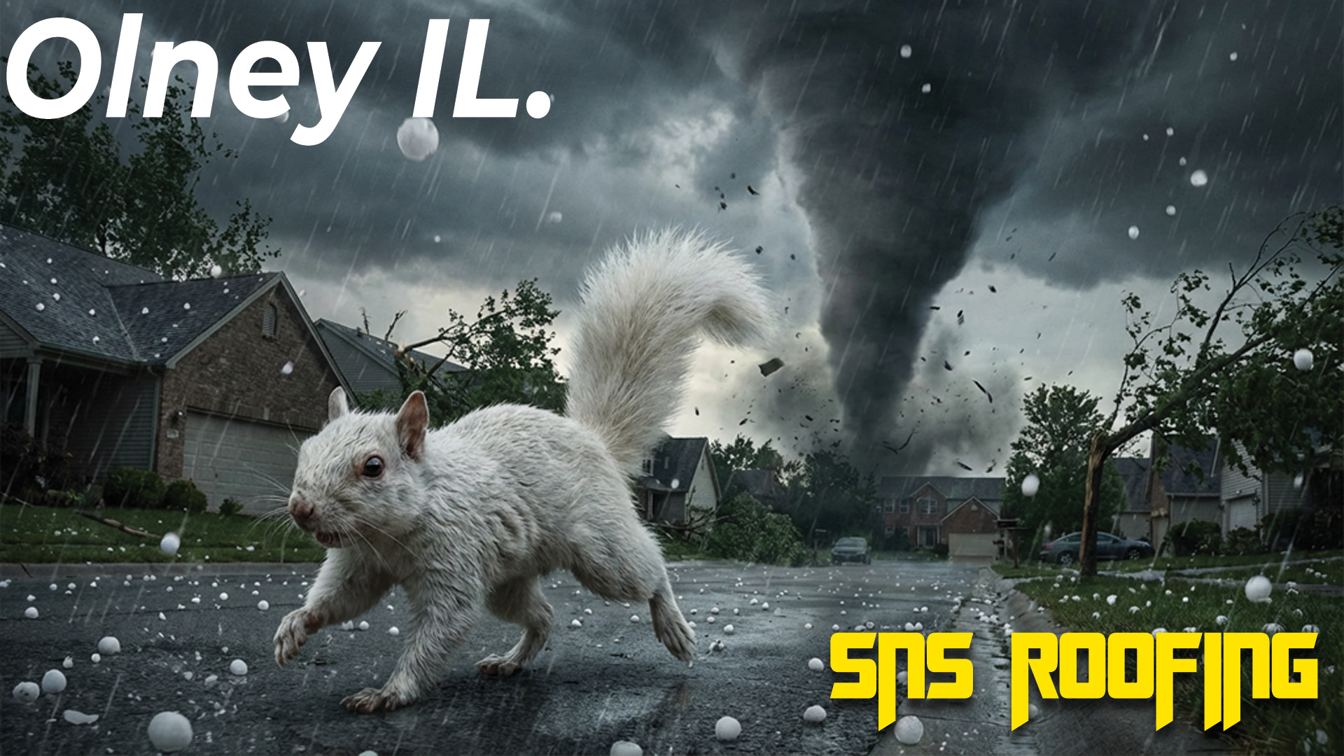 Olney Illinois white squirrel Storm damage sns roofing